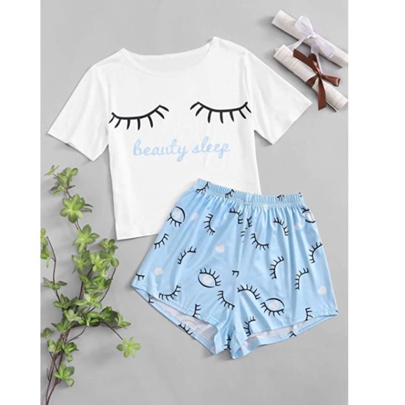 Women's Cute Cartoon Print Tee and Shorts Pajama